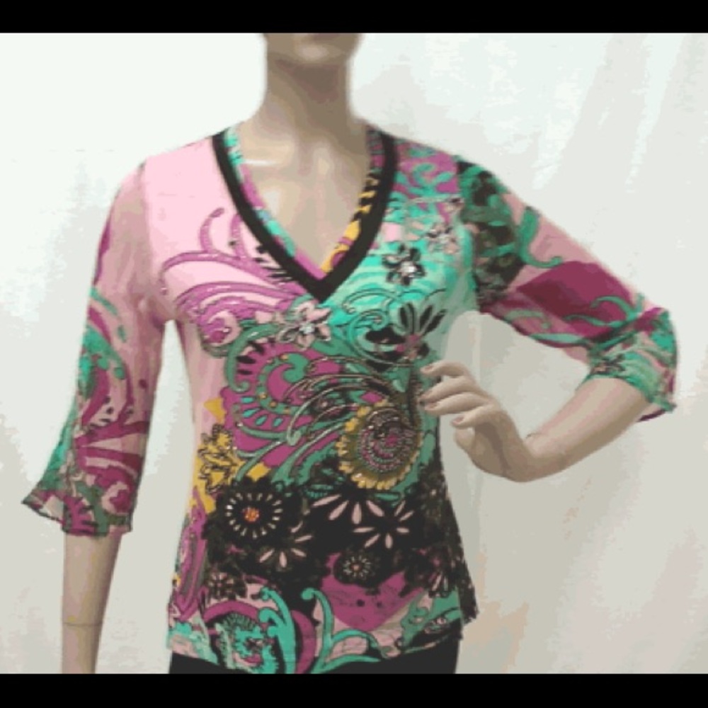 S or XL Pretty pink green shirt top NWT